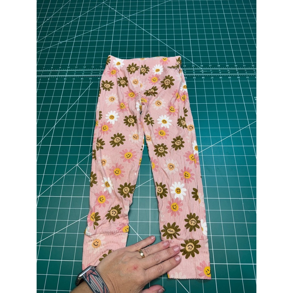 Posh Peanut 6T Pink Ribbed Smiley Daisy Bamboo Pajama Pants Leggings